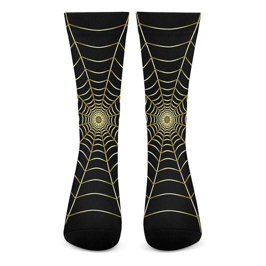 Yellow Cobweb Print Crew Socks