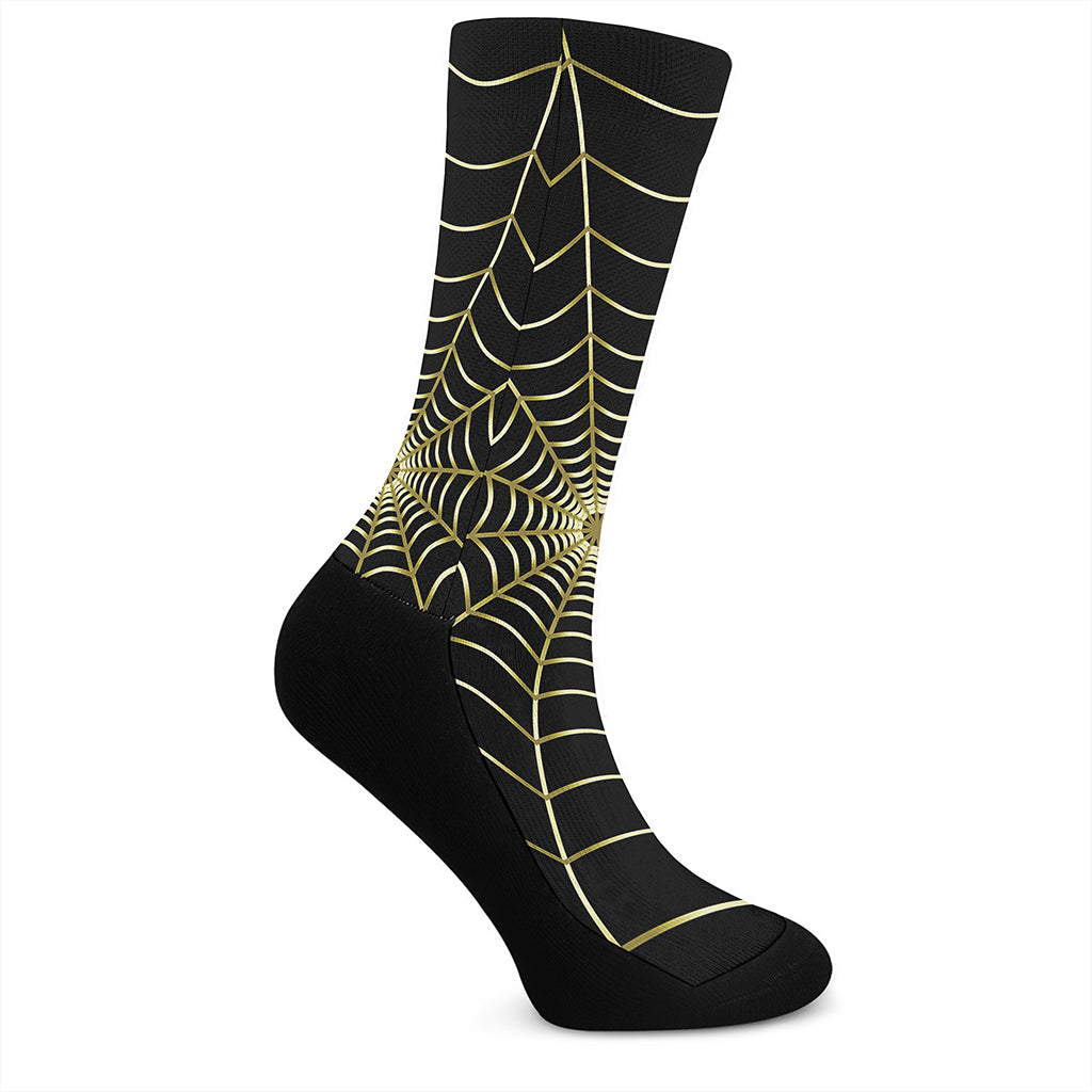 Yellow Cobweb Print Crew Socks