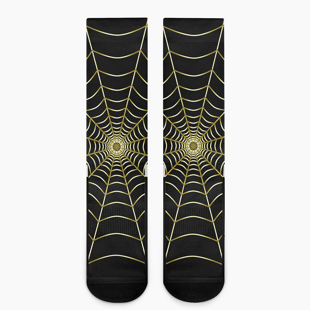 Yellow Cobweb Print Crew Socks