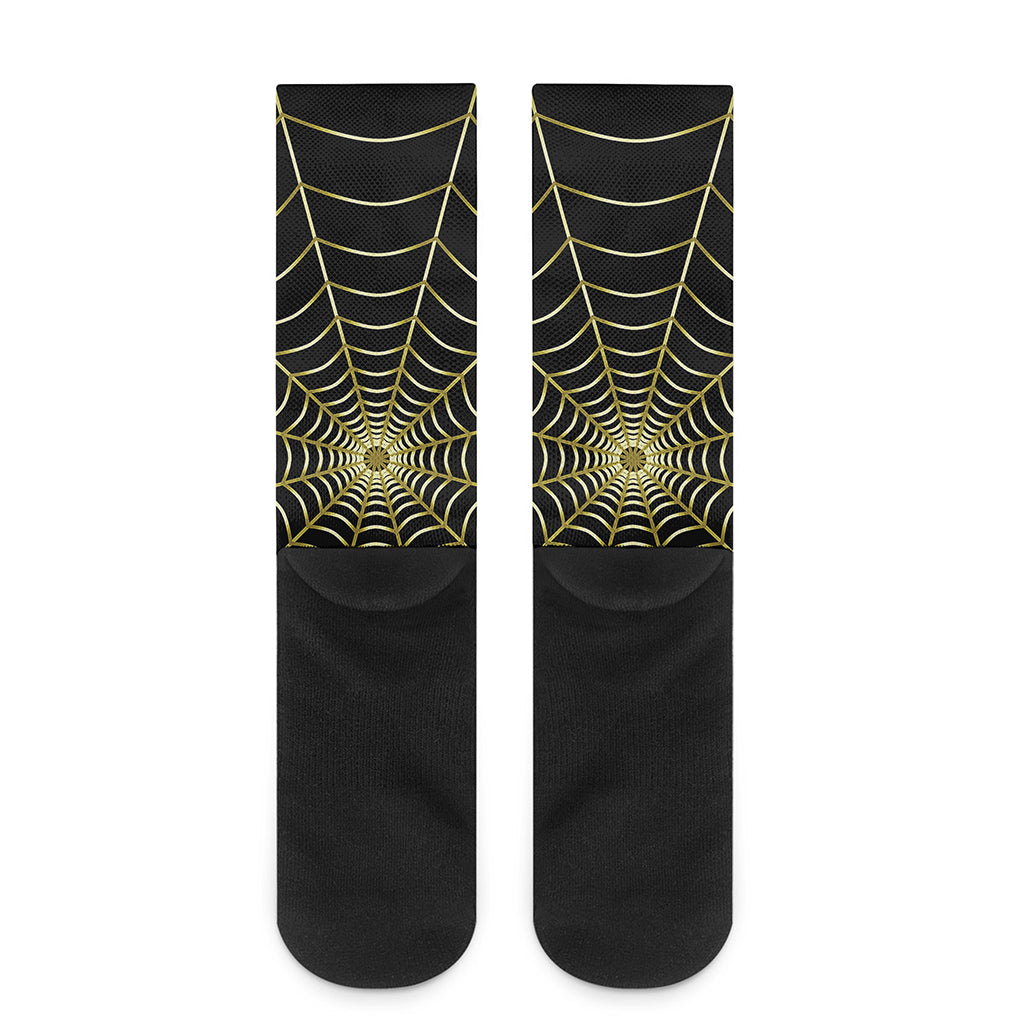 Yellow Cobweb Print Crew Socks