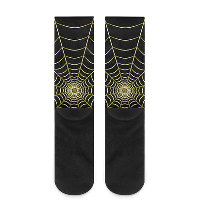 Yellow Cobweb Print Crew Socks