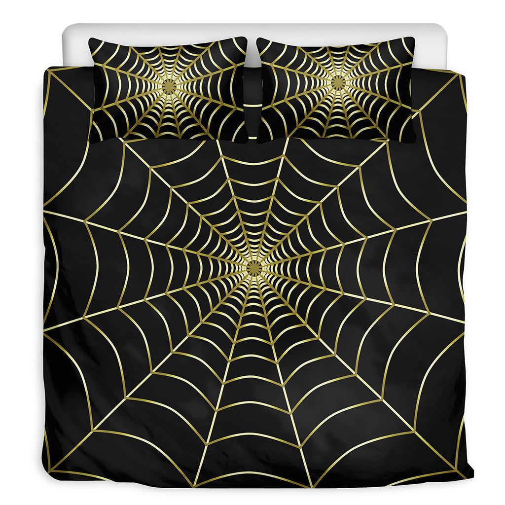 Yellow Cobweb Print Duvet Cover Bedding Set