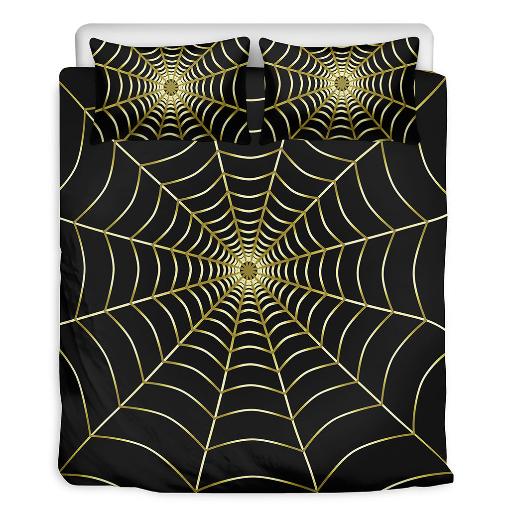 Yellow Cobweb Print Duvet Cover Bedding Set