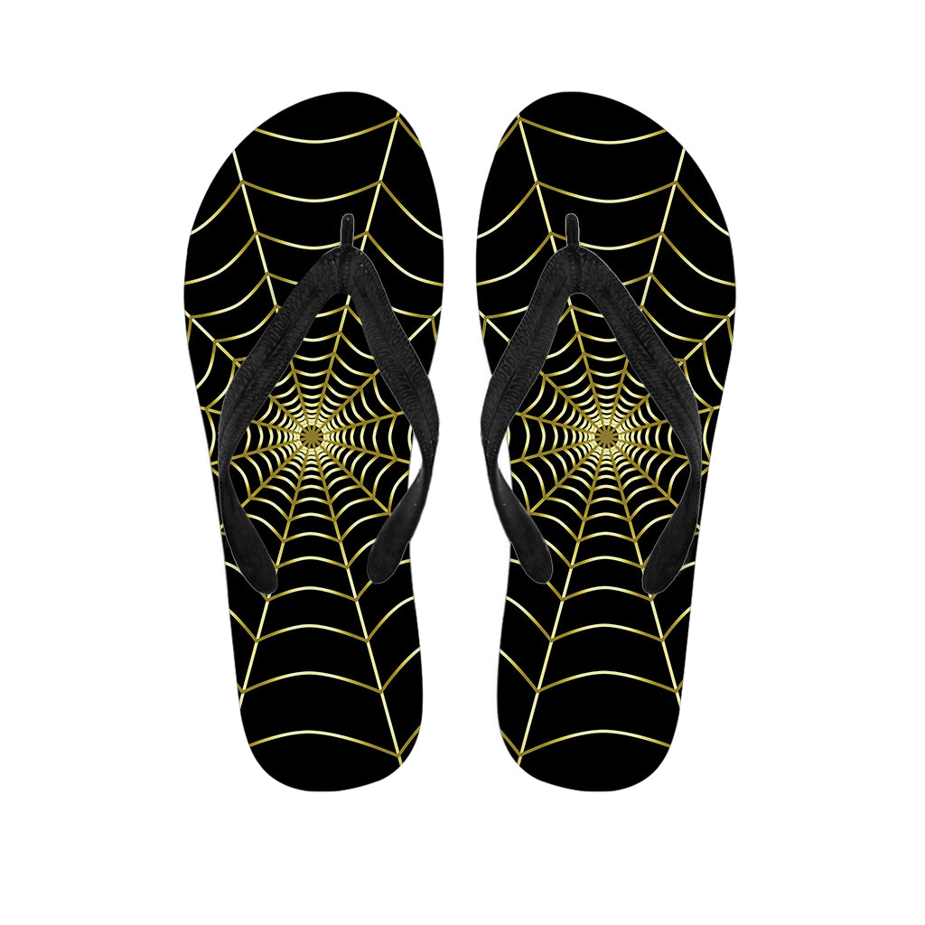 Yellow Cobweb Print Flip Flops