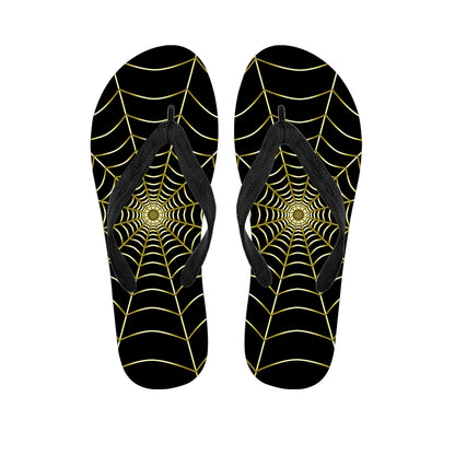 Yellow Cobweb Print Flip Flops