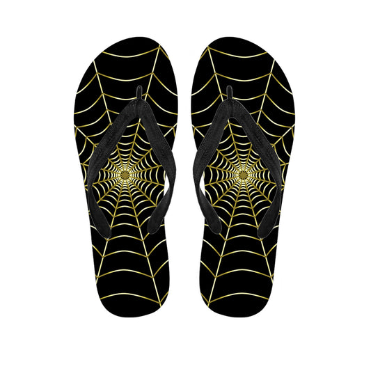 Yellow Cobweb Print Flip Flops