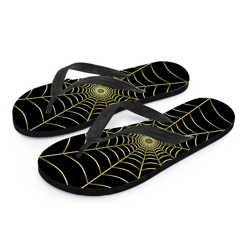 Yellow Cobweb Print Flip Flops