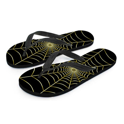 Yellow Cobweb Print Flip Flops
