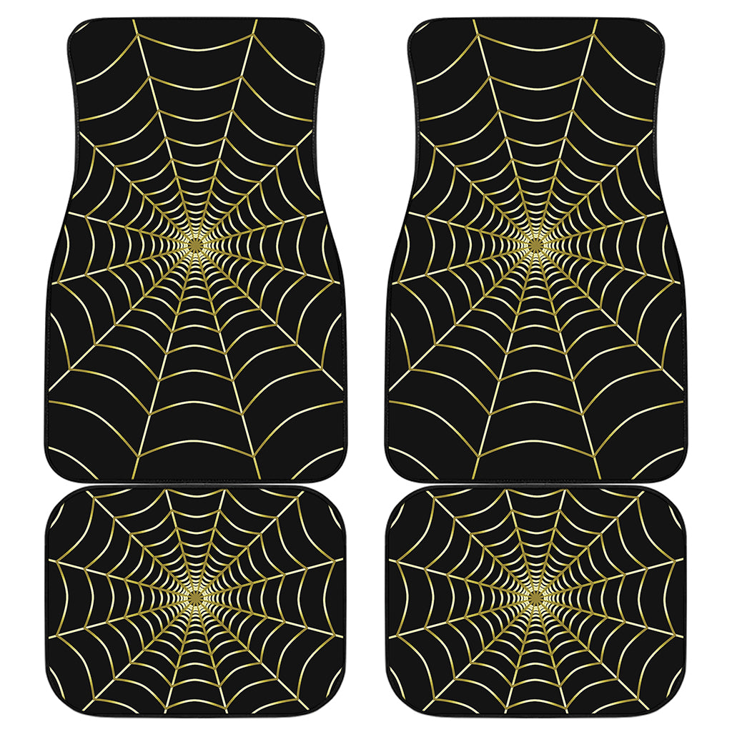 Yellow Cobweb Print Front and Back Car Floor Mats