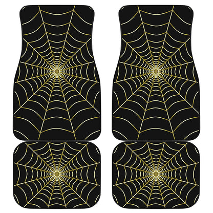 Yellow Cobweb Print Front and Back Car Floor Mats