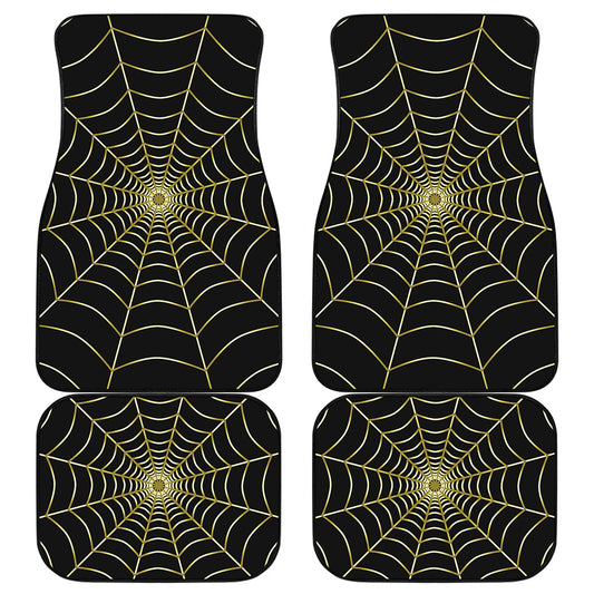 Yellow Cobweb Print Front and Back Car Floor Mats