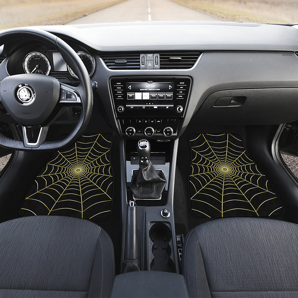Yellow Cobweb Print Front and Back Car Floor Mats