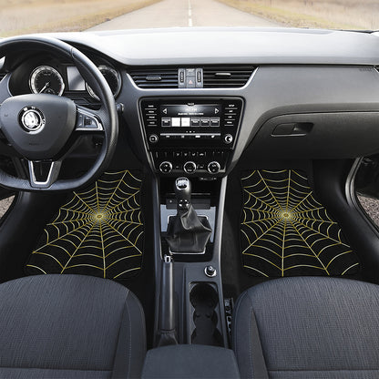 Yellow Cobweb Print Front and Back Car Floor Mats