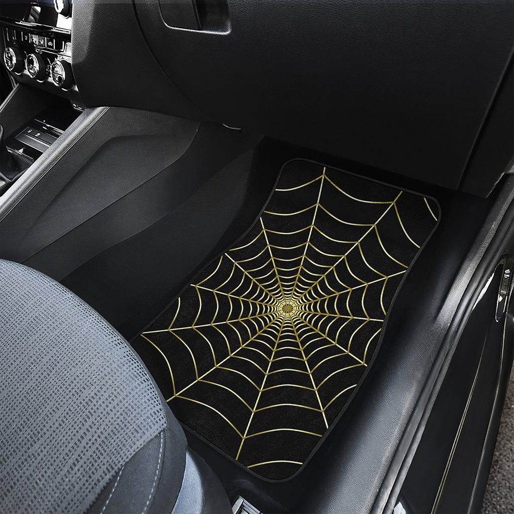Yellow Cobweb Print Front and Back Car Floor Mats