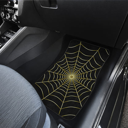 Yellow Cobweb Print Front and Back Car Floor Mats