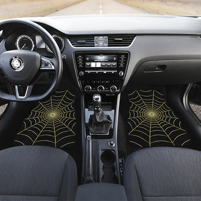 Yellow Cobweb Print Front Car Floor Mats