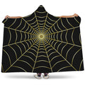 Yellow Cobweb Print Hooded Blanket