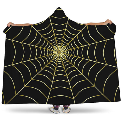 Yellow Cobweb Print Hooded Blanket