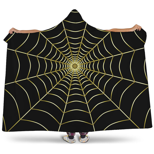 Yellow Cobweb Print Hooded Blanket