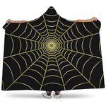 Yellow Cobweb Print Hooded Blanket