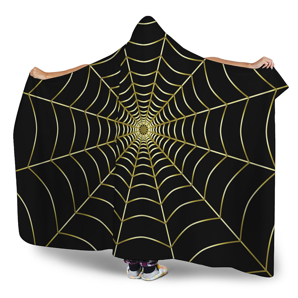 Yellow Cobweb Print Hooded Blanket