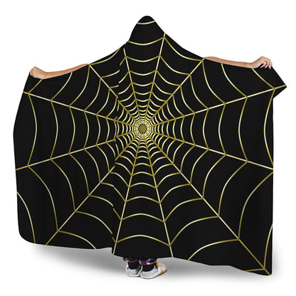 Yellow Cobweb Print Hooded Blanket