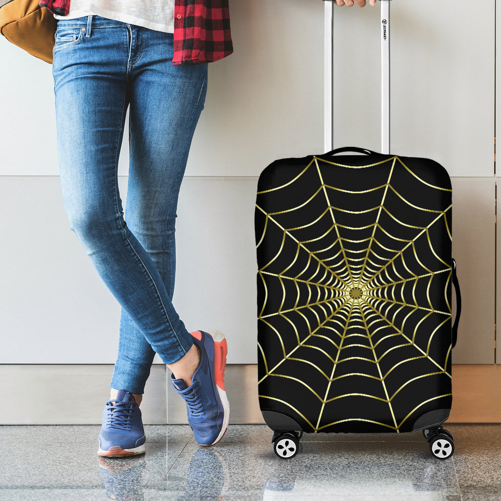 Yellow Cobweb Print Luggage Cover