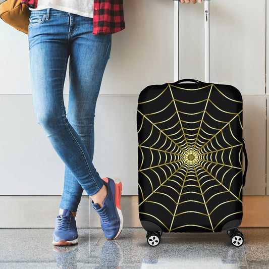 Yellow Cobweb Print Luggage Cover