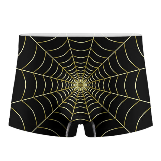 Yellow Cobweb Print Men's Boxer Briefs