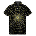 Yellow Cobweb Print Men's Short Sleeve Shirt