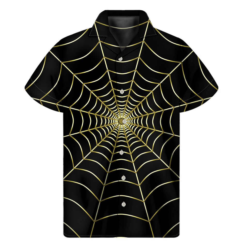 Yellow Cobweb Print Men's Short Sleeve Shirt