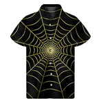 Yellow Cobweb Print Men's Short Sleeve Shirt