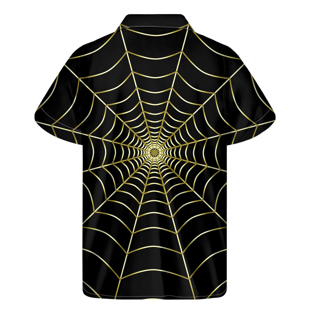 Yellow Cobweb Print Men's Short Sleeve Shirt