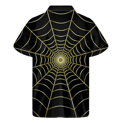 Yellow Cobweb Print Men's Short Sleeve Shirt