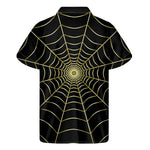 Yellow Cobweb Print Men's Short Sleeve Shirt