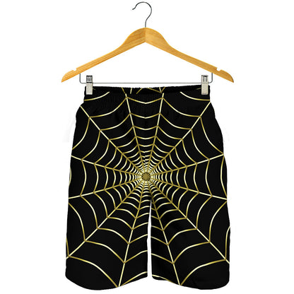 Yellow Cobweb Print Men's Shorts