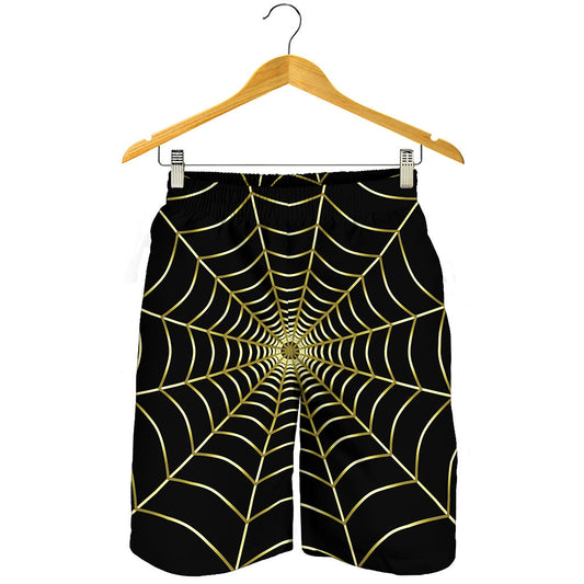 Yellow Cobweb Print Men's Shorts