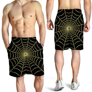 Yellow Cobweb Print Men's Shorts