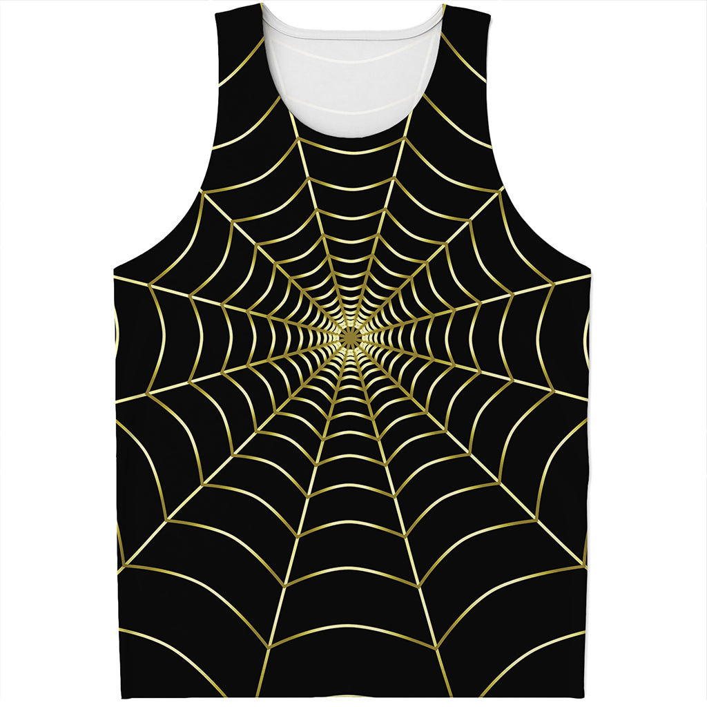 Yellow Cobweb Print Men's Tank Top