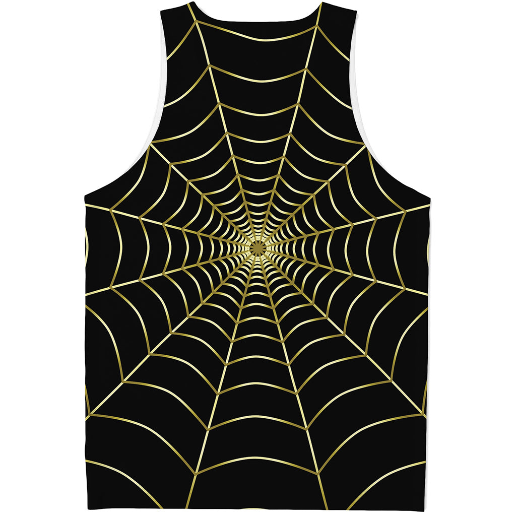 Yellow Cobweb Print Men's Tank Top