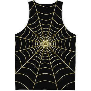 Yellow Cobweb Print Men's Tank Top