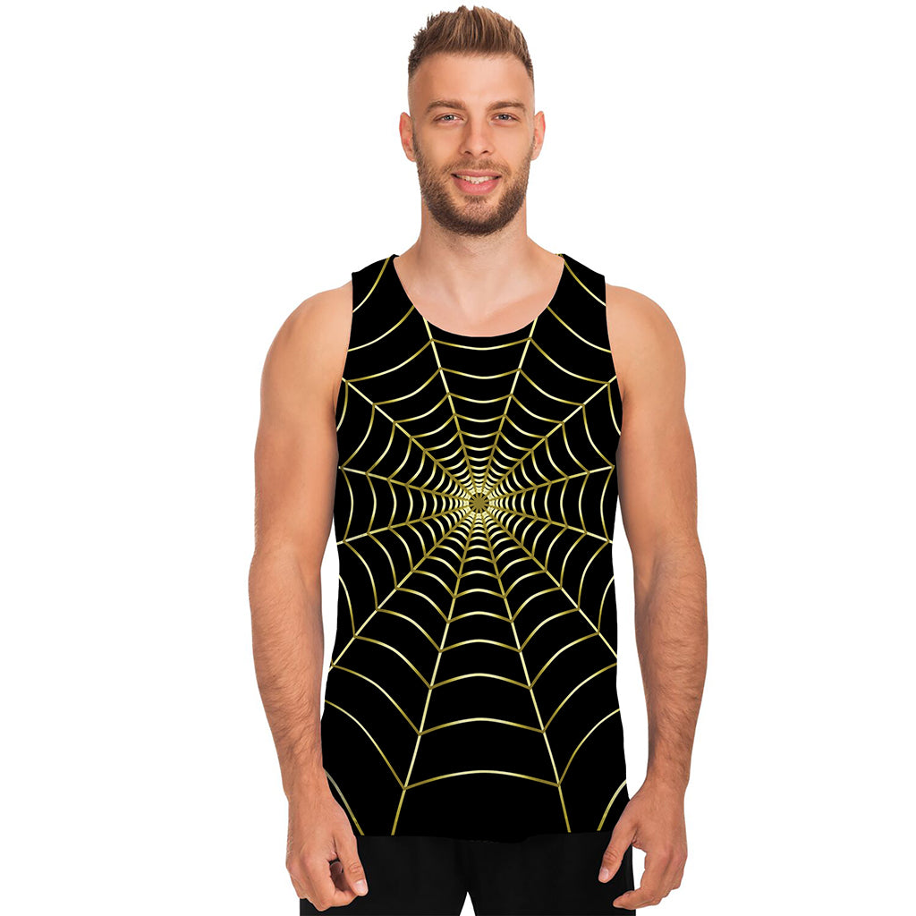 Yellow Cobweb Print Men's Tank Top