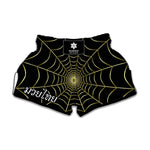 Yellow Cobweb Print Muay Thai Boxing Shorts