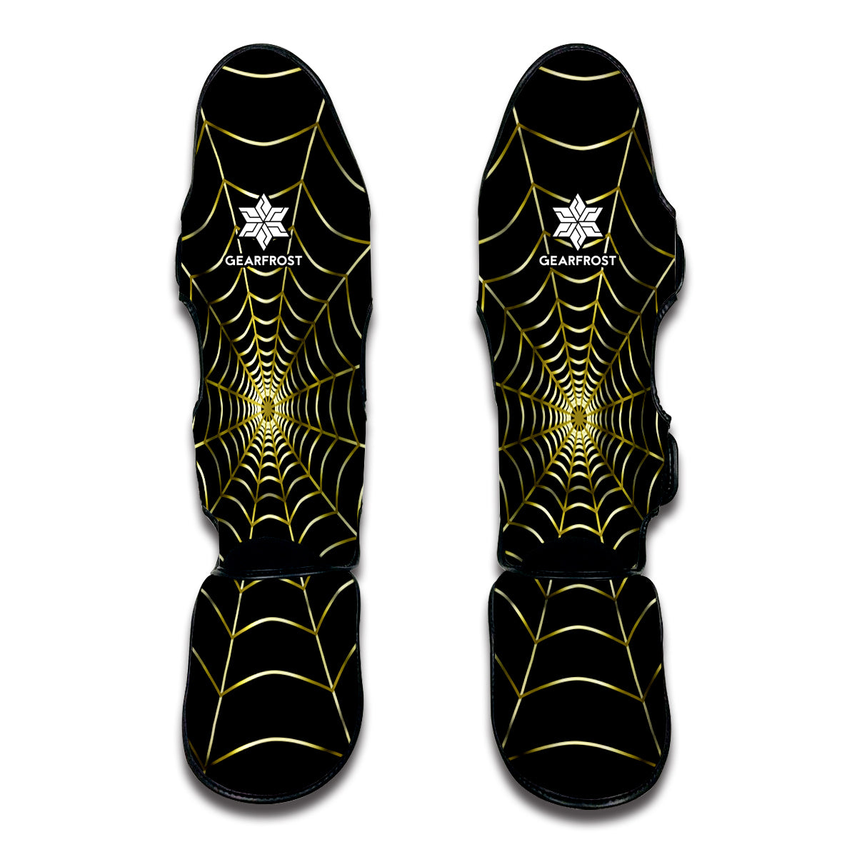 Yellow Cobweb Print Muay Thai Shin Guard
