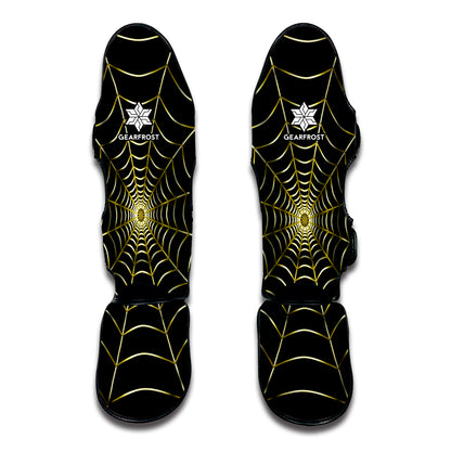 Yellow Cobweb Print Muay Thai Shin Guard