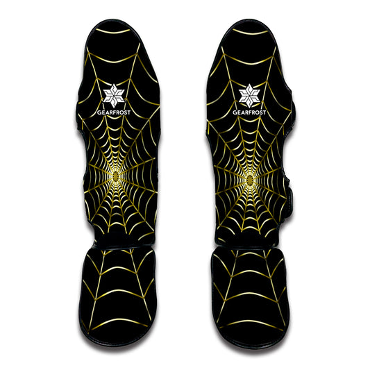 Yellow Cobweb Print Muay Thai Shin Guard