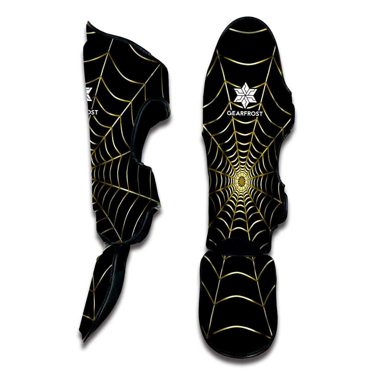 Yellow Cobweb Print Muay Thai Shin Guard