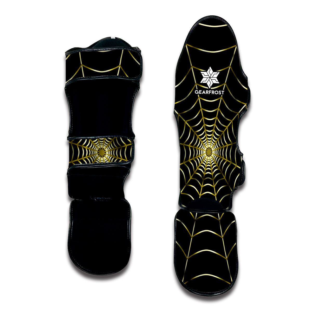 Yellow Cobweb Print Muay Thai Shin Guard