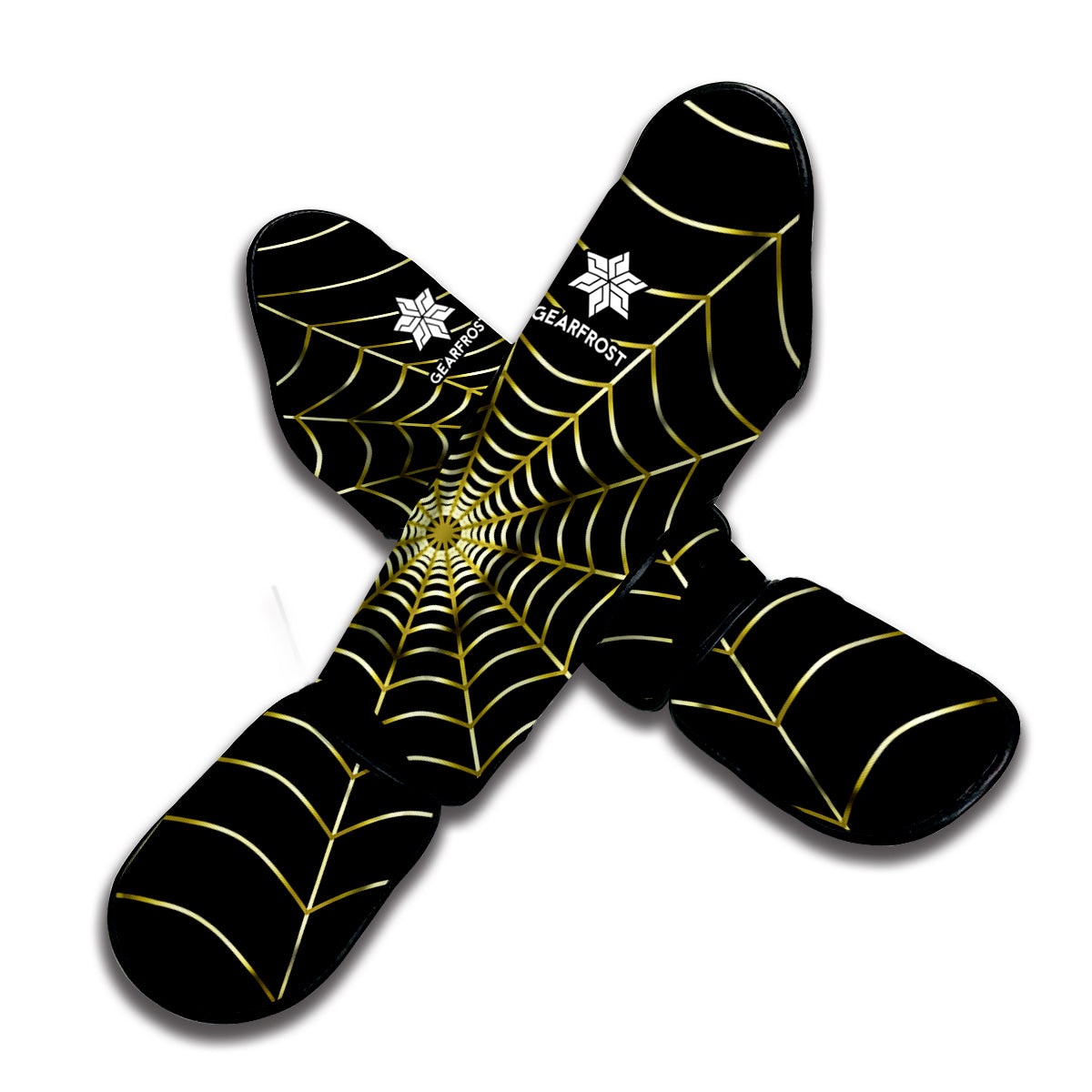 Yellow Cobweb Print Muay Thai Shin Guard