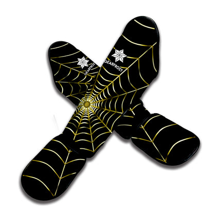 Yellow Cobweb Print Muay Thai Shin Guard